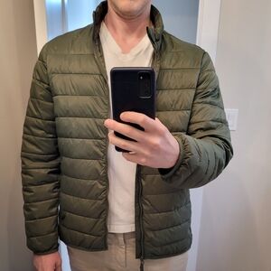 Old Navy Green Puffer Jacket with Stand-Up Collar